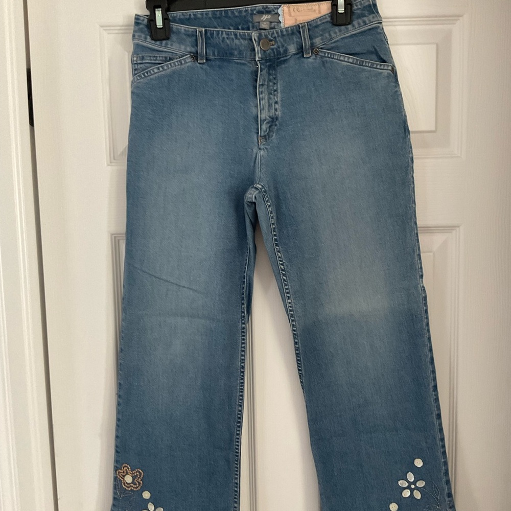 J.Jill Limited Edition Cropped Jeans with beading and abalone shell details.